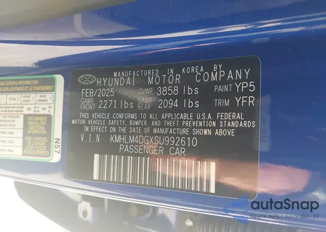 2025 Hyundai Elantra Sel Sport from USA, damaged, VIN KMHLM4DGXSU992610